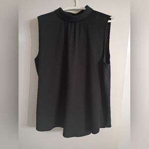 Ann Taylor Black Fold Down Collar Sleeveless Blouse Size XL Tall